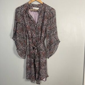 Alice & Trixie 100% silk animal print pink belted mini dress size XS
